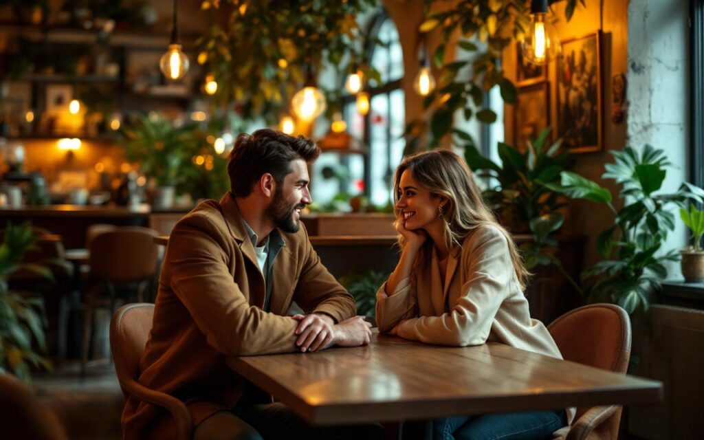 un-couple-britannique-elegant-assis-dans-un-cafe-vintage-entoure-de-decor-retro-et-de-plantes-avec-une-lumiere-ambiante-chaleureuse-qui-cree-une-atmosphere-invitante