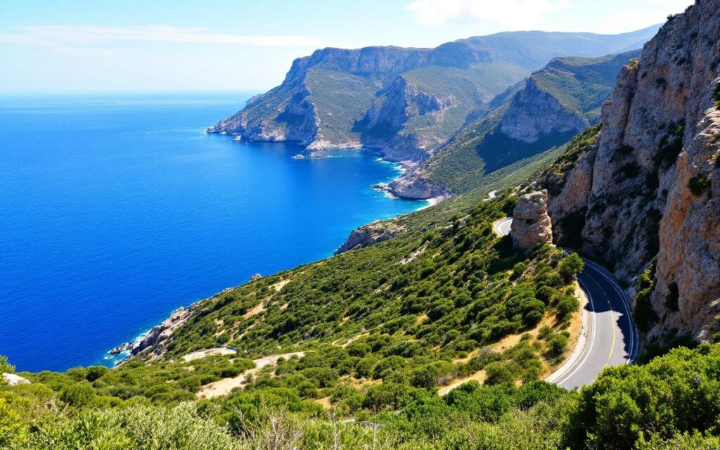une-route-cotiere-pittoresque-en-corse-entouree-de-falaises-et-offrant-une-vue-sur-la-mer-mediterranee-avec-une-vegetation-luxuriante-et-un-ciel-ensoleille