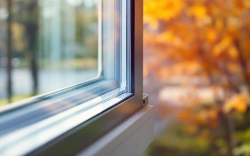 Une fenêtre double vitrage illustrant sa performance thermique, mettant en évidence des détails sur l'isolation et l'efficacité énergétique dans un environnement naturel.
