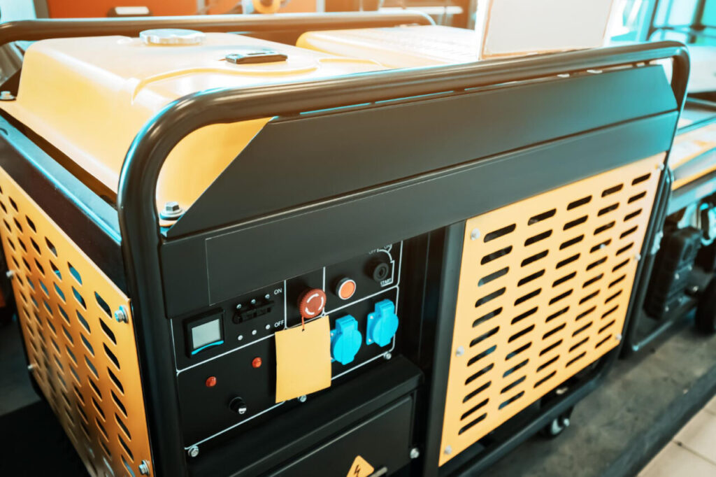 Vue d’un alternateur diesel mobile, illustrant une installation de génératrice résidentielle utilisée comme alimentation de secours pour la maison